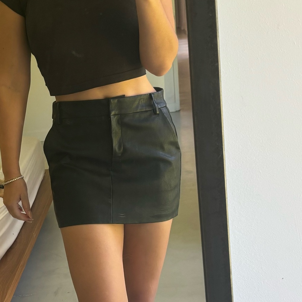 Olivaceous Black Vegan Leather Mini Skirt